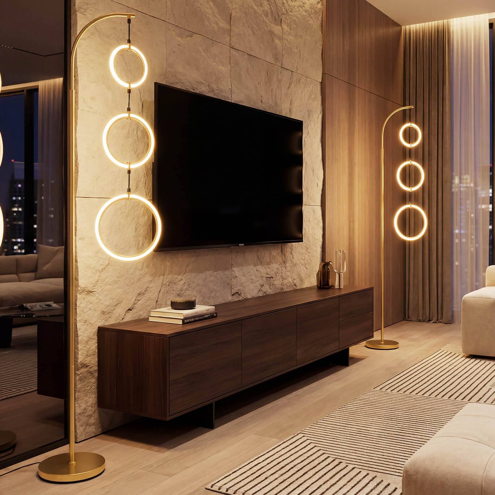 Alt View 3. Costway - Costway 3-Circle Dimmable LED Floor Lamp with Foot Pedal Switch and 3 Color Temperatures - Gold.