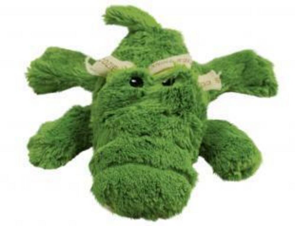Angle. KONG - Kong Ali Alligator Cozie Plush Dog Toy in Large - Green.