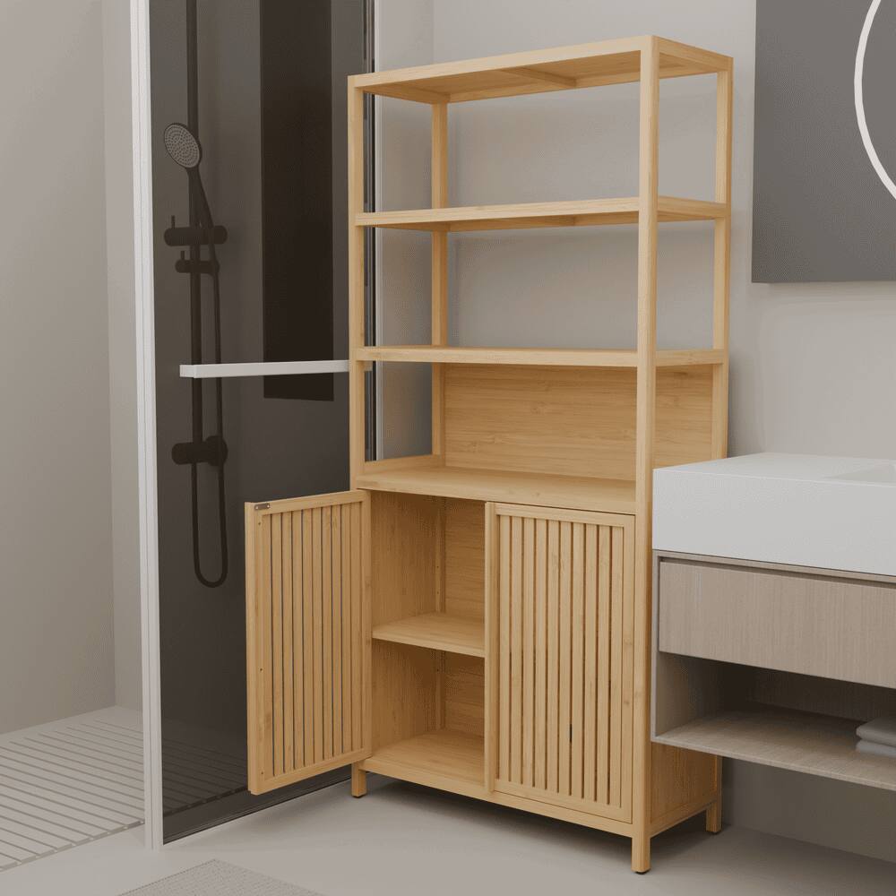 Alt View 2. Kadyn - 38-Inch tall double-door high-capacity multi-scene use storage rack - Brown.