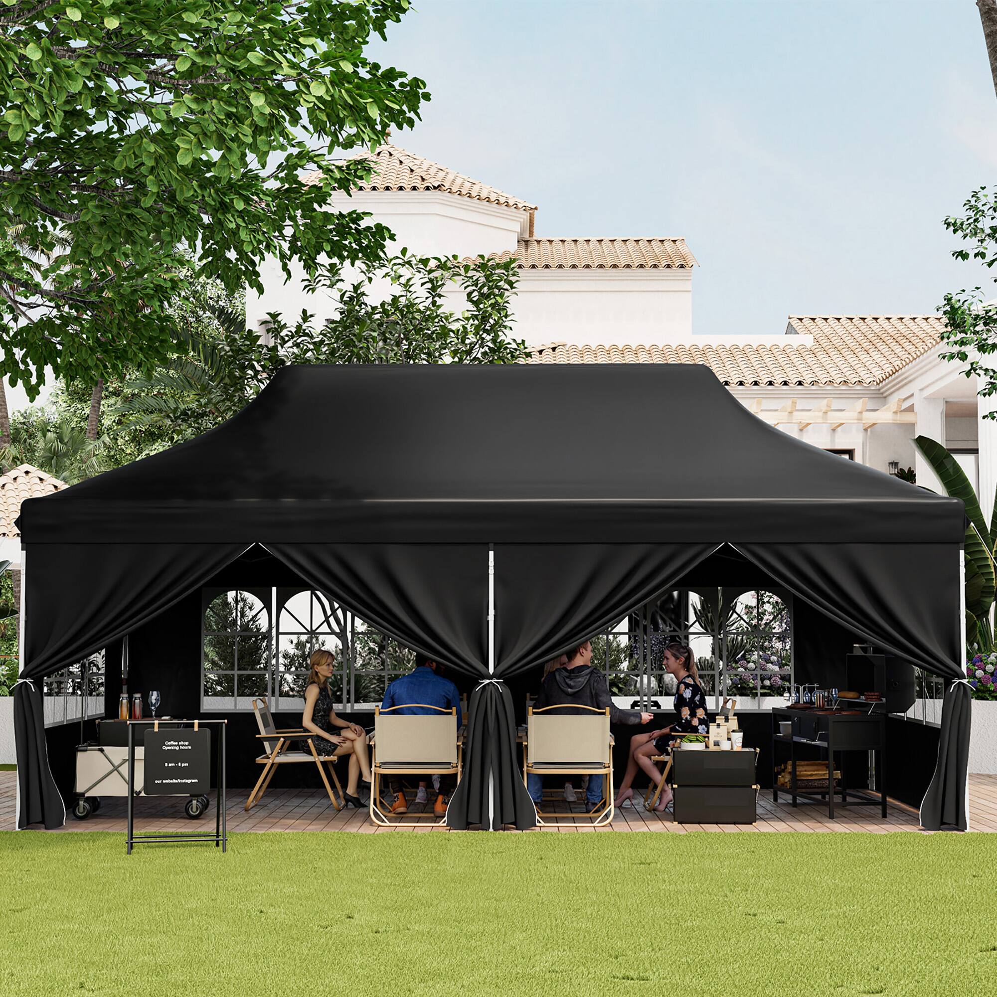 Alt View 3. Gymax - Gymax 10 x 20 FT Canopy w/ 6 Detachable Sidewalls Carrying Bag UPF50+ Sun Protection Black - Black.