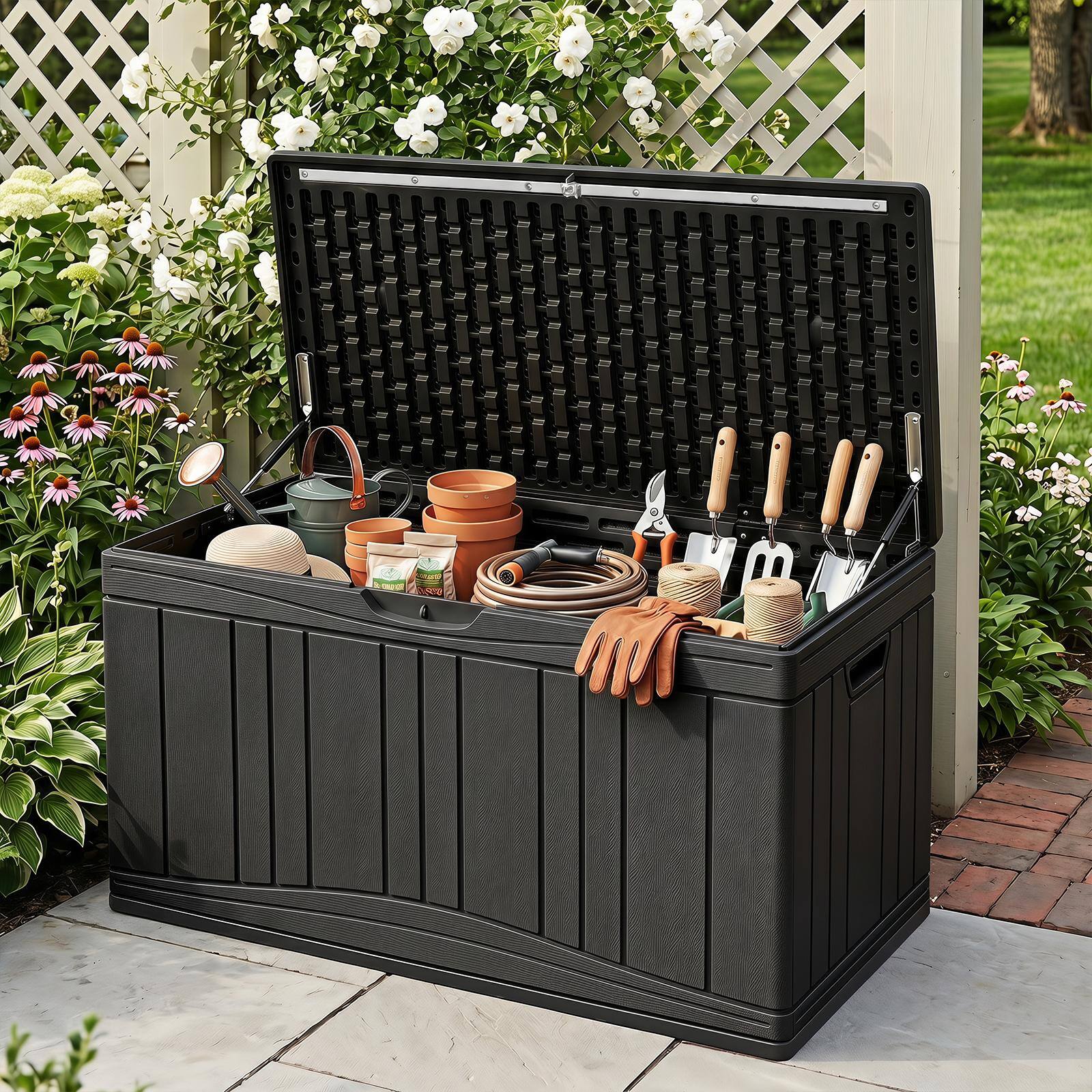 Alt View 3. Costway - Costway 80 Gallon Outdoor Deck Box with Gas Struts & Lock-Compatible Lid for Packages - Black.