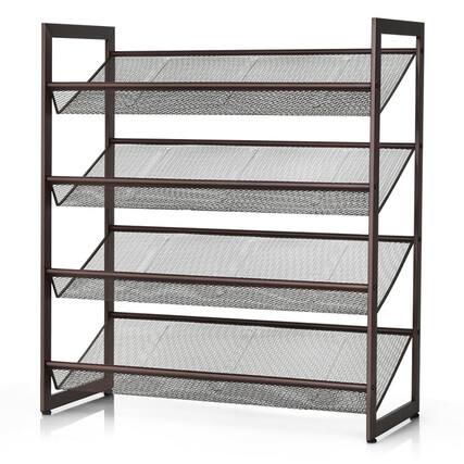 Front. Kadyn - 2/3/4 Tiers Flat and Slant Metal Shoe Rack for Entryway Hallway-4-Tier, Space-Saving Shoe Rack Organizer for Entryway - Brown.