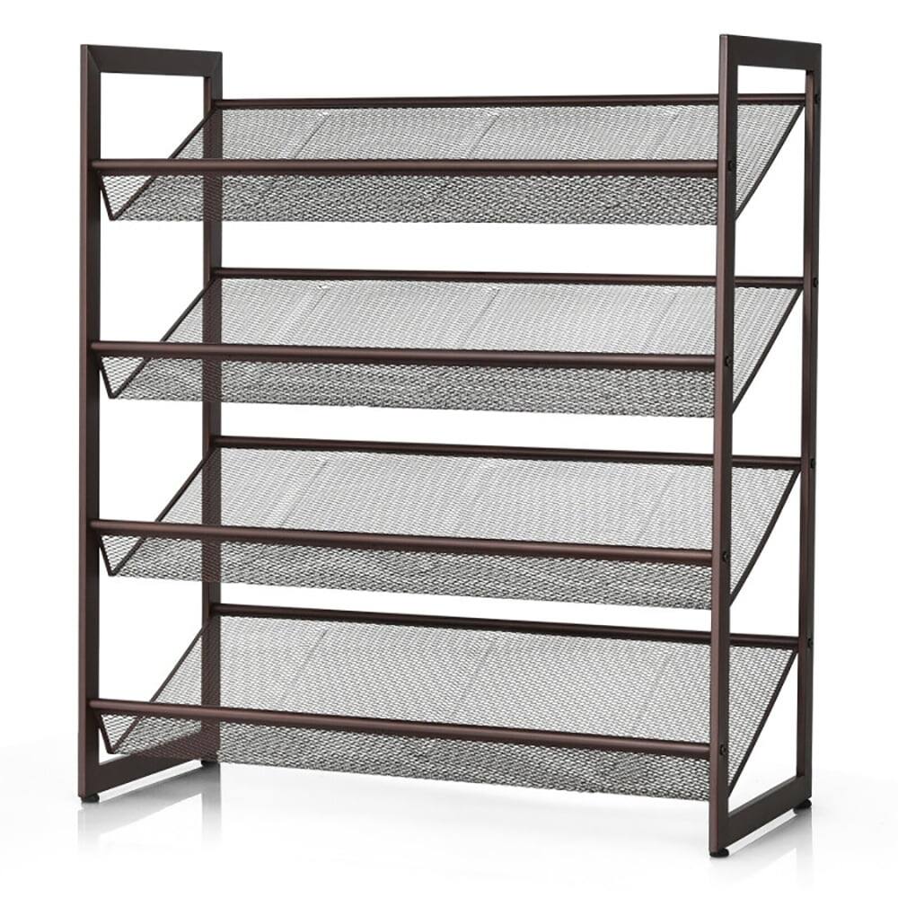 Front. Kadyn - 2/3/4 Tiers Flat and Slant Metal Shoe Rack for Entryway Hallway-4-Tier, Space-Saving Shoe Rack Organizer for Entryway - Brown.