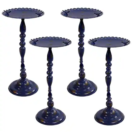 Front. Sunnydaze - Feathered Friends Iron Pedestal Bird Feeder - 26" H – 4pk - Blue.