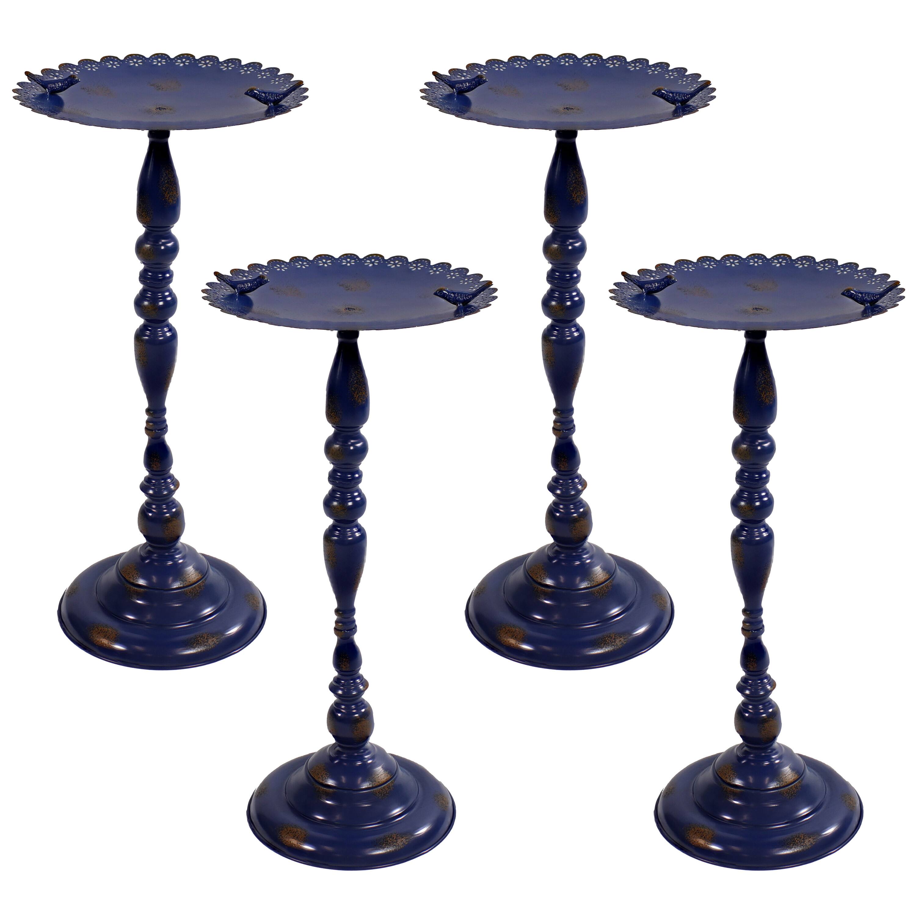 Front. Sunnydaze - Feathered Friends Iron Pedestal Bird Feeder - 26" H – 4pk - Blue.