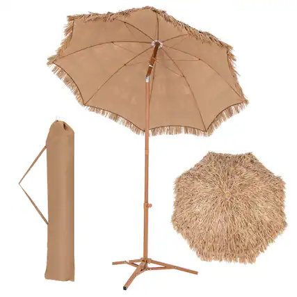 Front. Costway - 6.5 FT Hula Thatched Tiki Beach Umbrella 30° Tilting Hawaiian Style Umbrella - Natural.