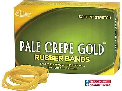 Alliance  
SOFTTEST STRETCH  
PALE CREPE GOLD  
RUBBER BANDS  
BANDES ÉLASTIQUES | LIGAS DE HULE  
ONE POUND | 454 GRAMS  
PROUD TO SAY MADE IN THE USA