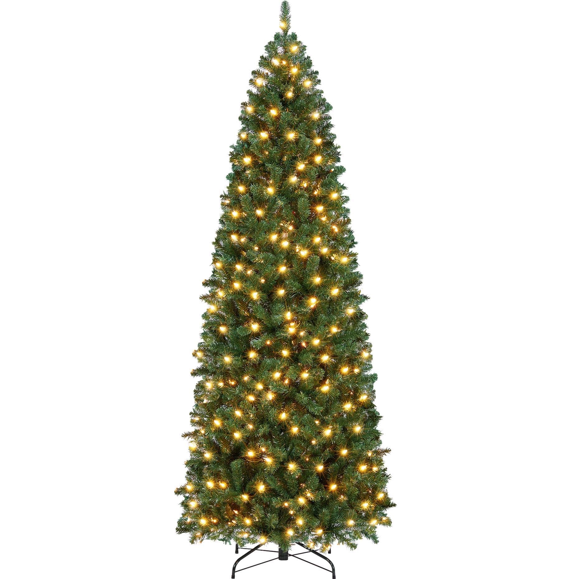 Skar Audio - Kingswood Fir Pencil Artificial Hinged Christmas Tree Skinny Corner Xmas With 350 Incandescent Warm Lights - Green 7.5ft