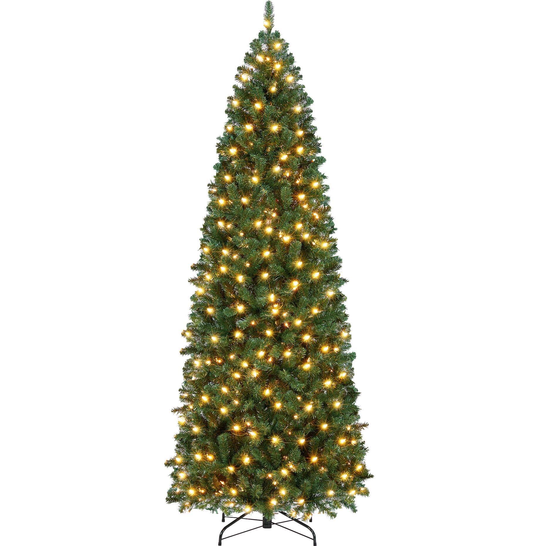 Front. Skar Audio - Kingswood Fir Pencil Artificial Hinged Christmas Tree Skinny Corner Xmas With 350 Incandescent Warm Lights - Green 7.5ft.