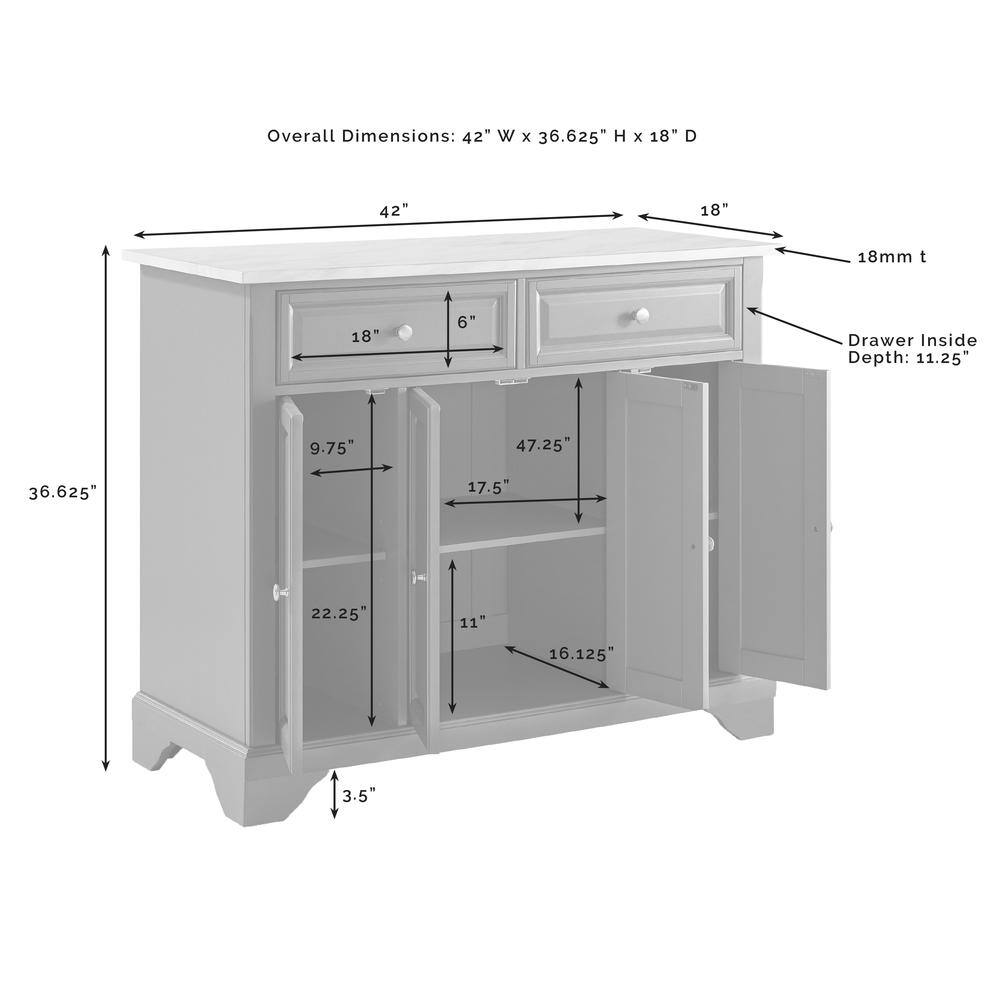 Overall Dimensions: 42" W x 36.625" H x 18" D  
18mm t  
Drawer Inside Depth: 11.25"