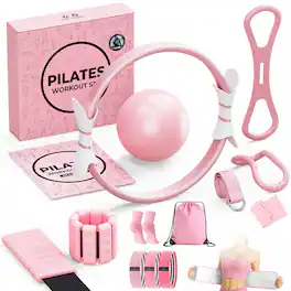 PARKER SLATER - Pilates Ring Yoga Ball Adjustable Resistance Bands Kit Workout Equipment fitness Portable Set Magic Circle Ankle Wrist - Pink