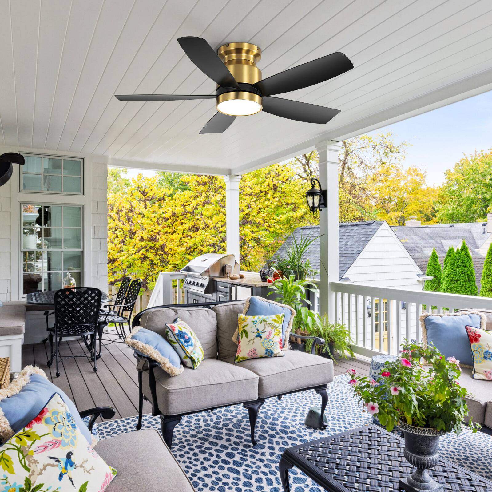 Alt View 7. GreenEver - 42-inch Flush Mount Ceiling Fan with Quiet DC Motor, 5 Reversible ABS Blades, 6-Speed Airflow & Dimmable 3CCT LED Light - Black Gold.