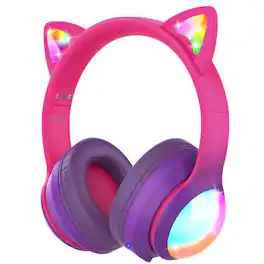FosPower - Kids Headphones Wireless, Kids Bluetooth headphones with Cord, Over Ear Cat Ear Headphones, Hot Pink - Multicolored