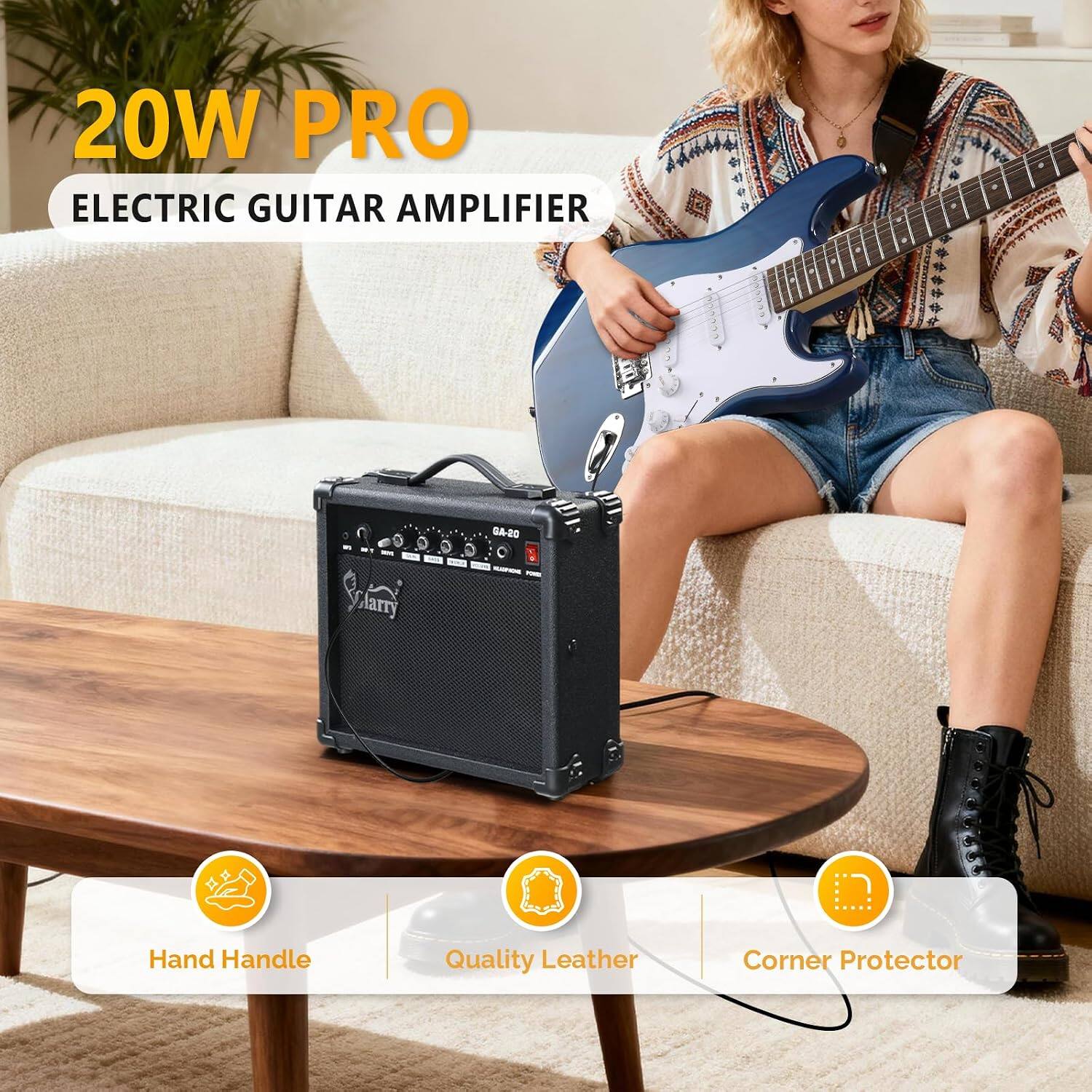20W PRO ELECTRIC GUITAR AMPLIFIER  
GA-20  
SClarry  
Hand Handle  
Quality Leather  
Corner Protector
