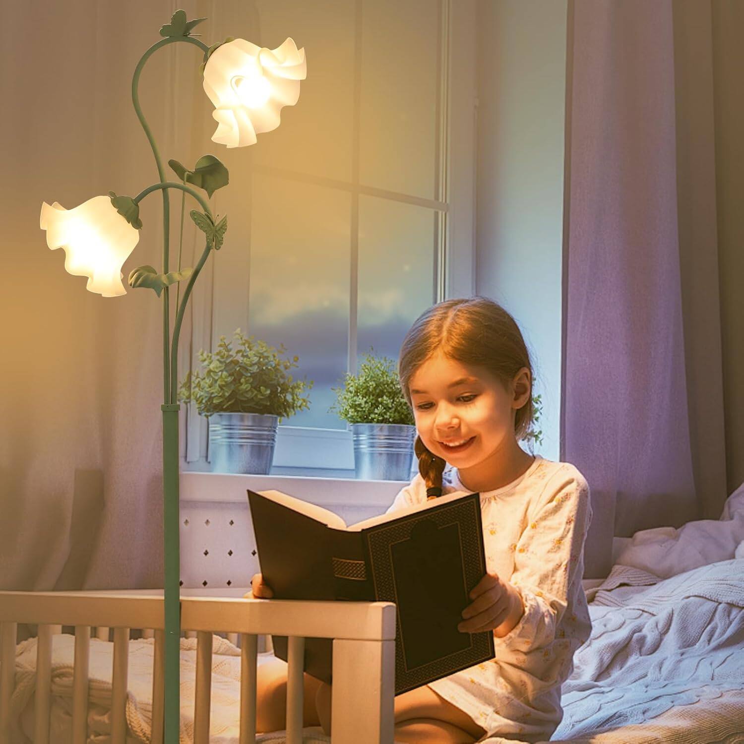 Left. Akoasm - Vintage Flower Floor Lamp Standing Lamp with 2 LED 5W Blubs, Foot Switch for Living Room Bedroom Office.