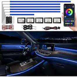 PARKER SLATER - Acrylic Car LED Strip Lights, 6-in-1 RGB Ambient Lighting Kit with APP Control, 175" 593 LEDs, Music Sync - RGBW