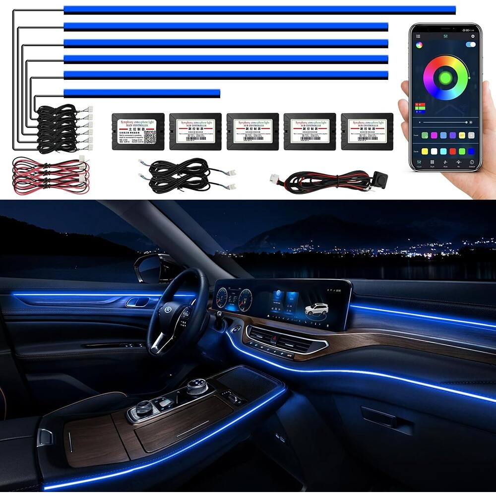 Sure, here is the corrected and grouped text from the image:

---

**Top Section:**

- Simple car interior light
- Simple car interior light
- Simple car interior light
- Simple car interior light
- Simple car interior light

**Bottom Section:**

- 11:08
- 11:08
- 11:08
- 11:08
- 11:08

---

This text appears on the packaging of the car interior light strips shown in the image.