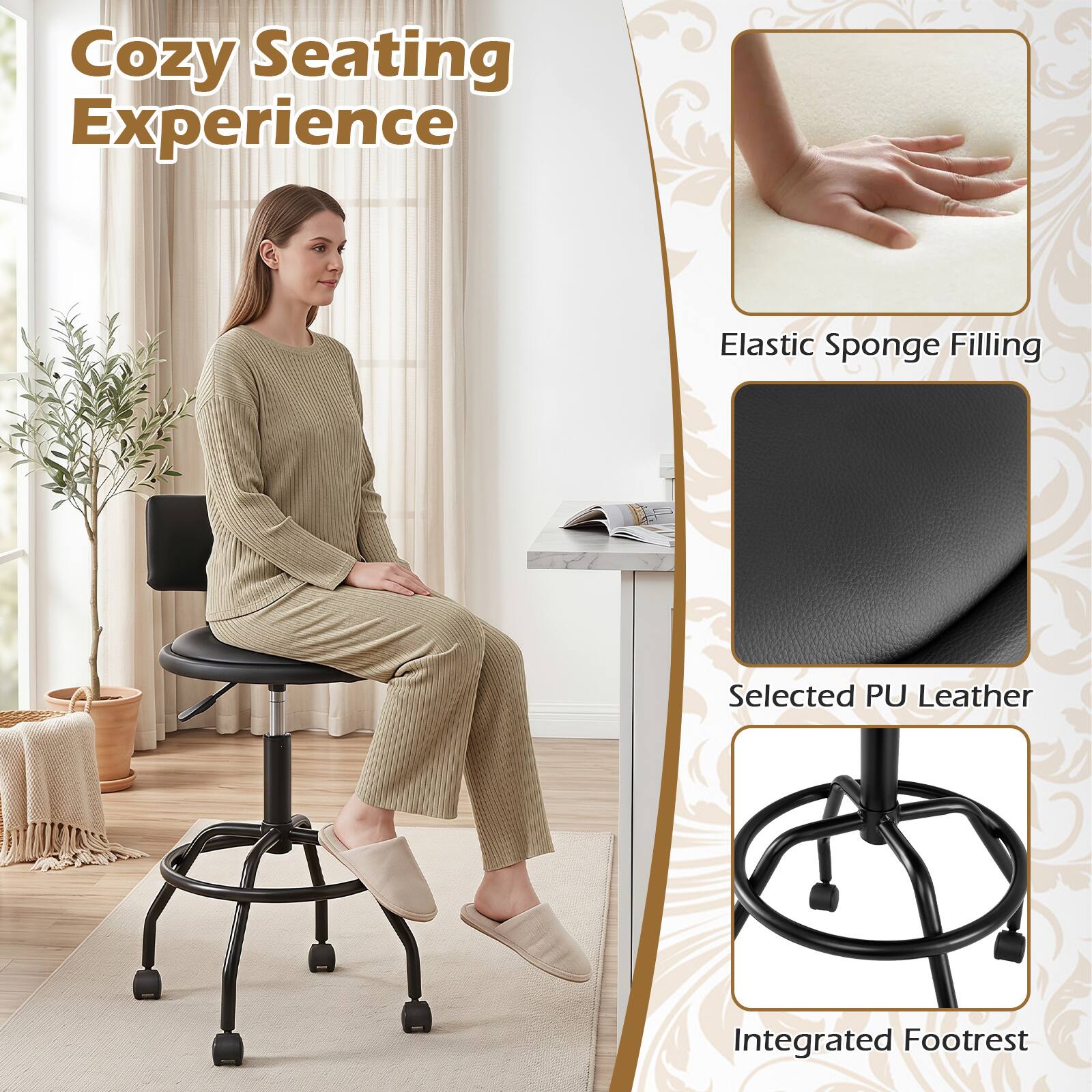 Cozy Seating Experience

- Elastic Sponge Filling
- Selected PU Leather
- Integrated Footrest