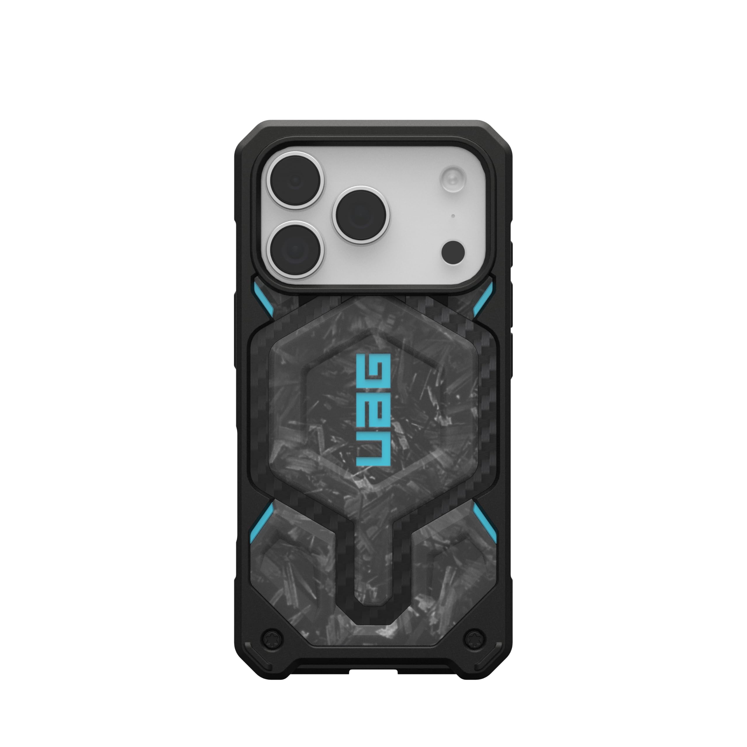 Alt View 3. UAG - iPhone 18 Pro/iPhone 17 Pro Case with MagSafe, Forged Carbon Chips with Vibrant Blue Accent, Premium Protective Cover - Forged Carbon Fiber/Blue.