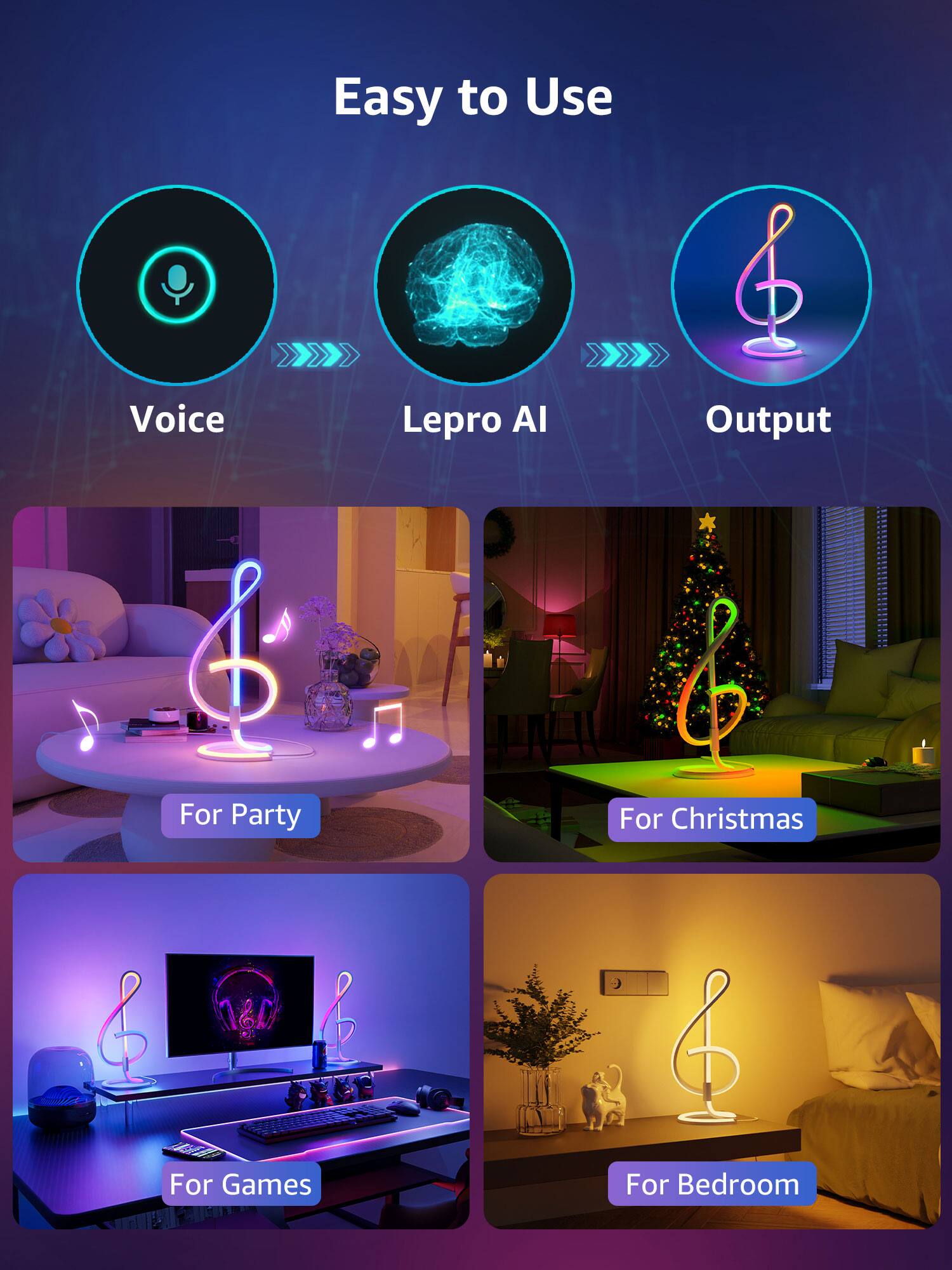 Voice Easy to Use Lepro AI & P Output 6 For Party For Christmas 180 For Games For Bedroom