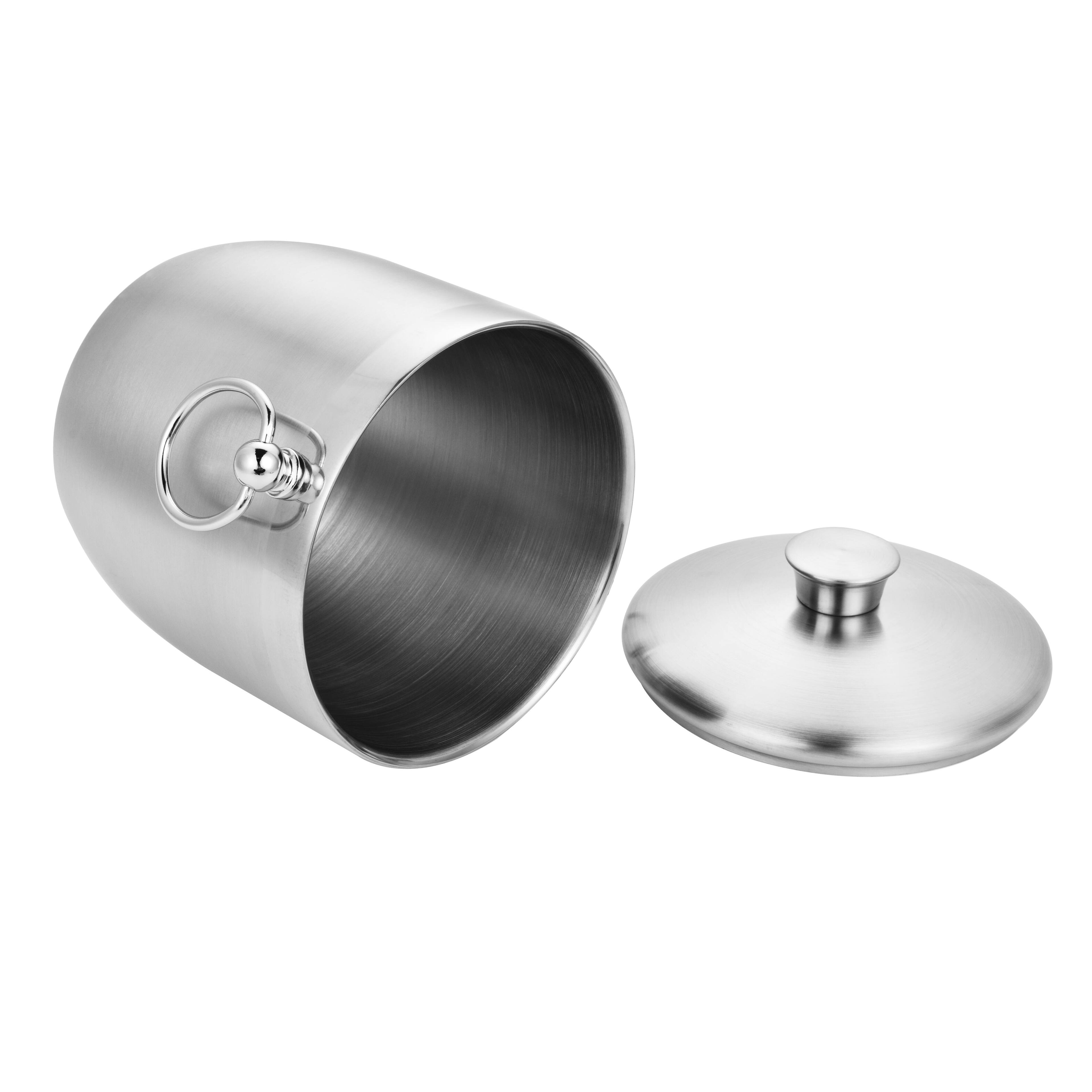 Alt View 6. Fortune Candy - Insulated 2.8L Ice Bucket, Double-Wall Stainless Steel w/Lid, Ice Tongs & Scoop, Handmade Nylon Holder for Parties, Bar - Black.