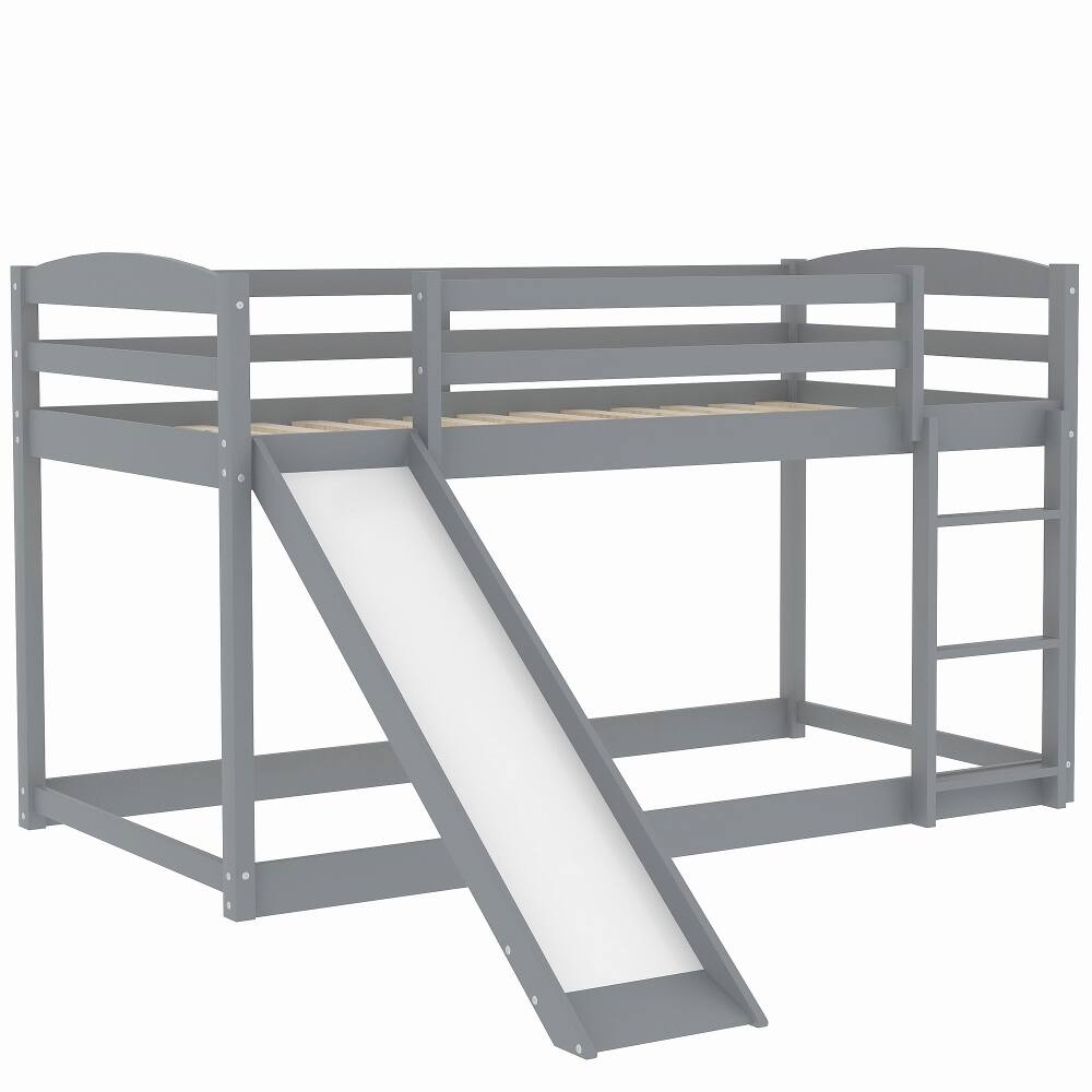 Alt View 4. Loheer - Loheer Twin over Twin Bunk Bed with Slide Gray Wooden Bunk Bed - Gray.
