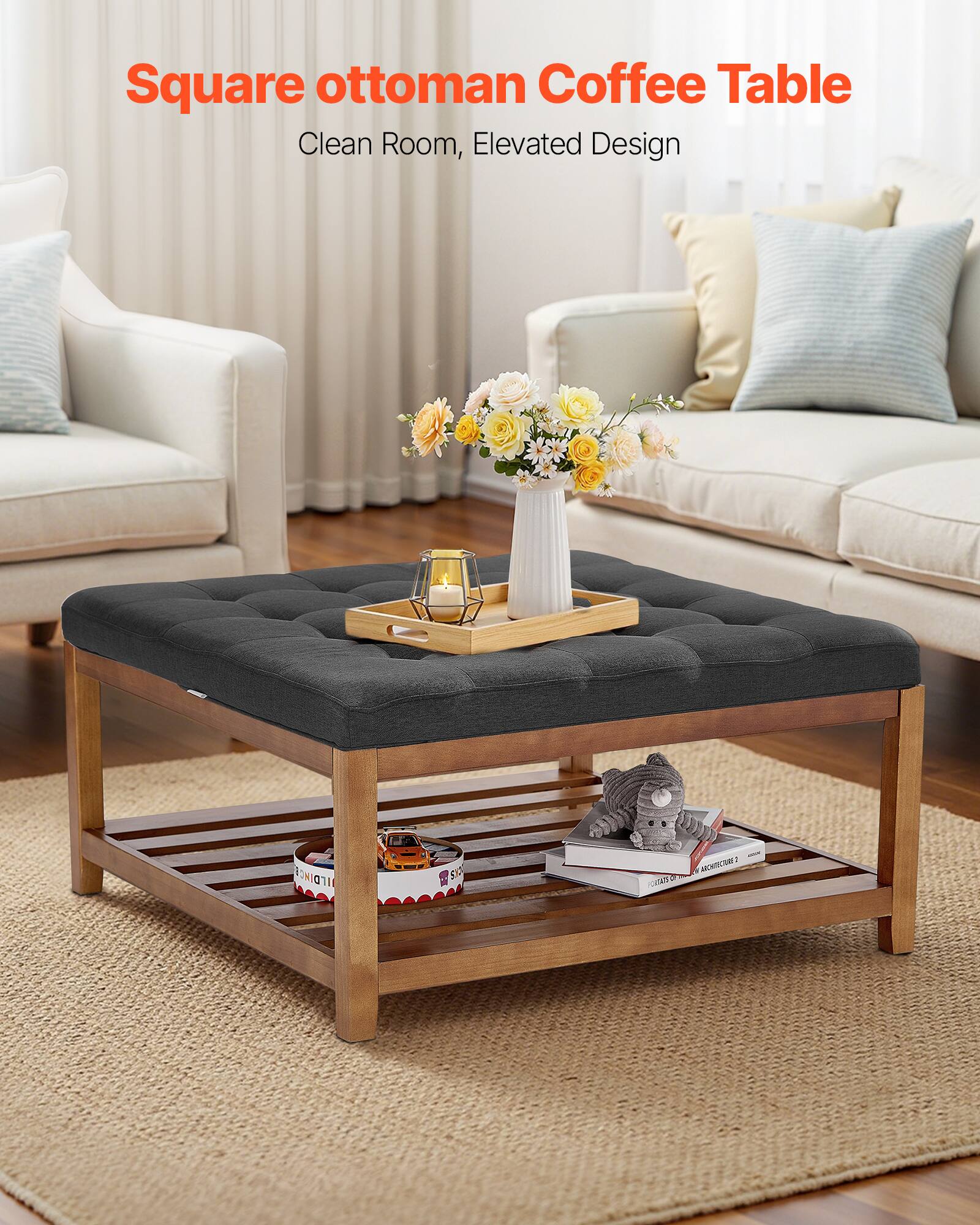 Square ottoman Coffee Table  
Clean Room, Elevated Design