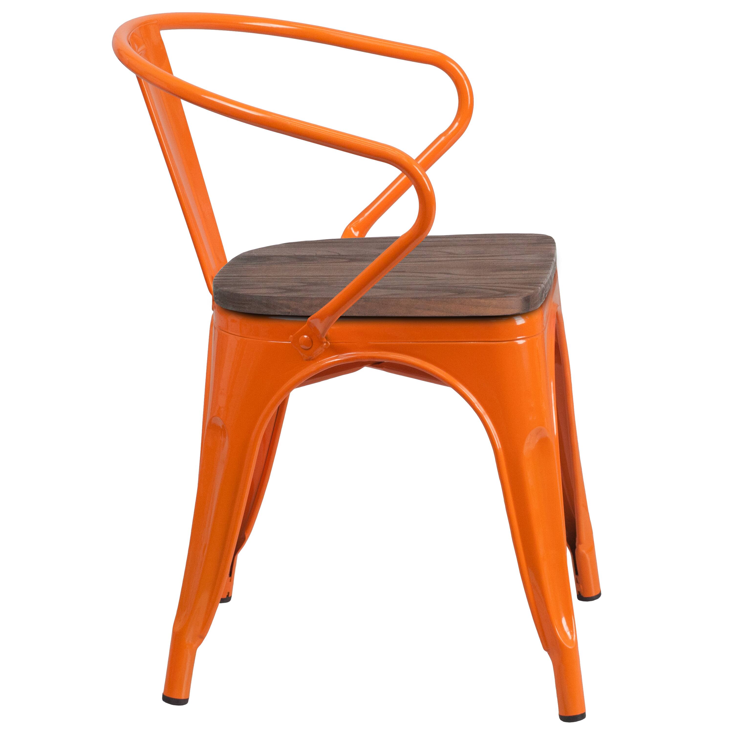 Alt View 4. Emma + Oliver - Metal Chair with Wood Seat and Arms - Orange.