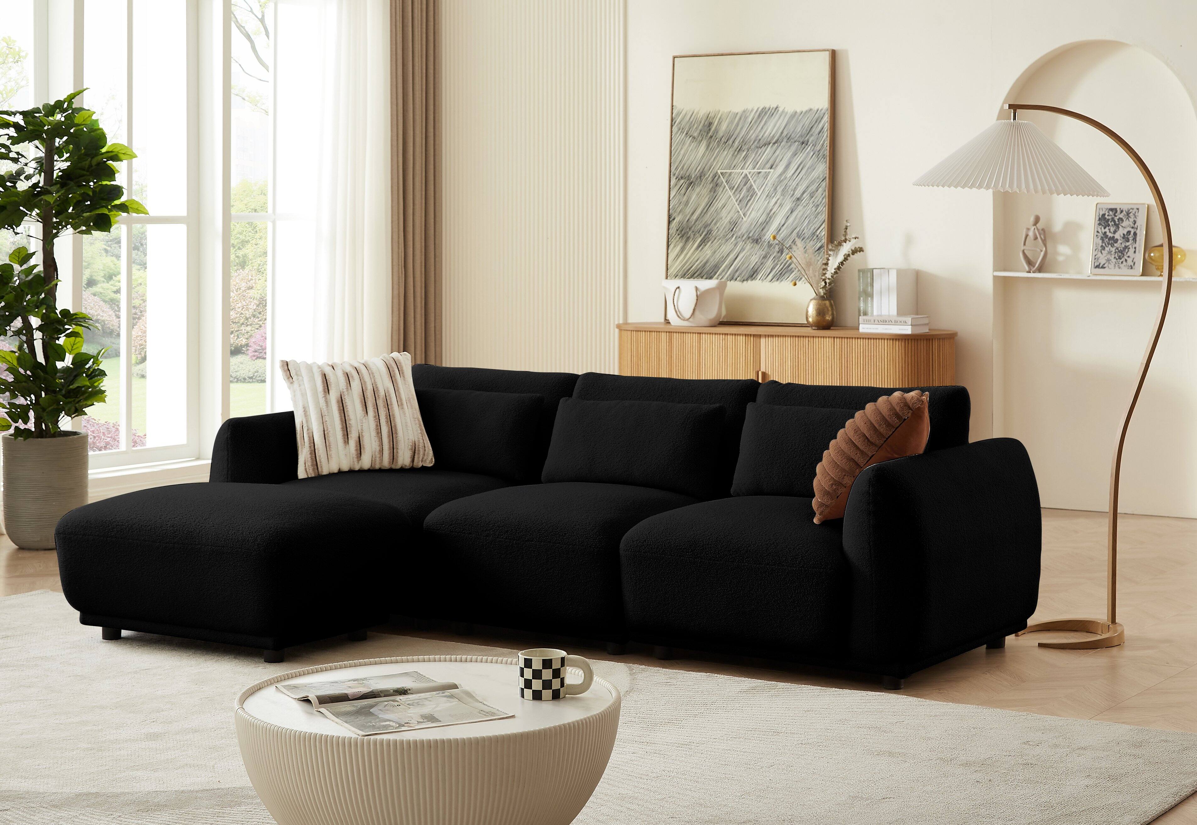 Angle. Electra Tech Xpress - FREEHOMAE-Modular L Shaped Couch with Removable Ottoman - Black.