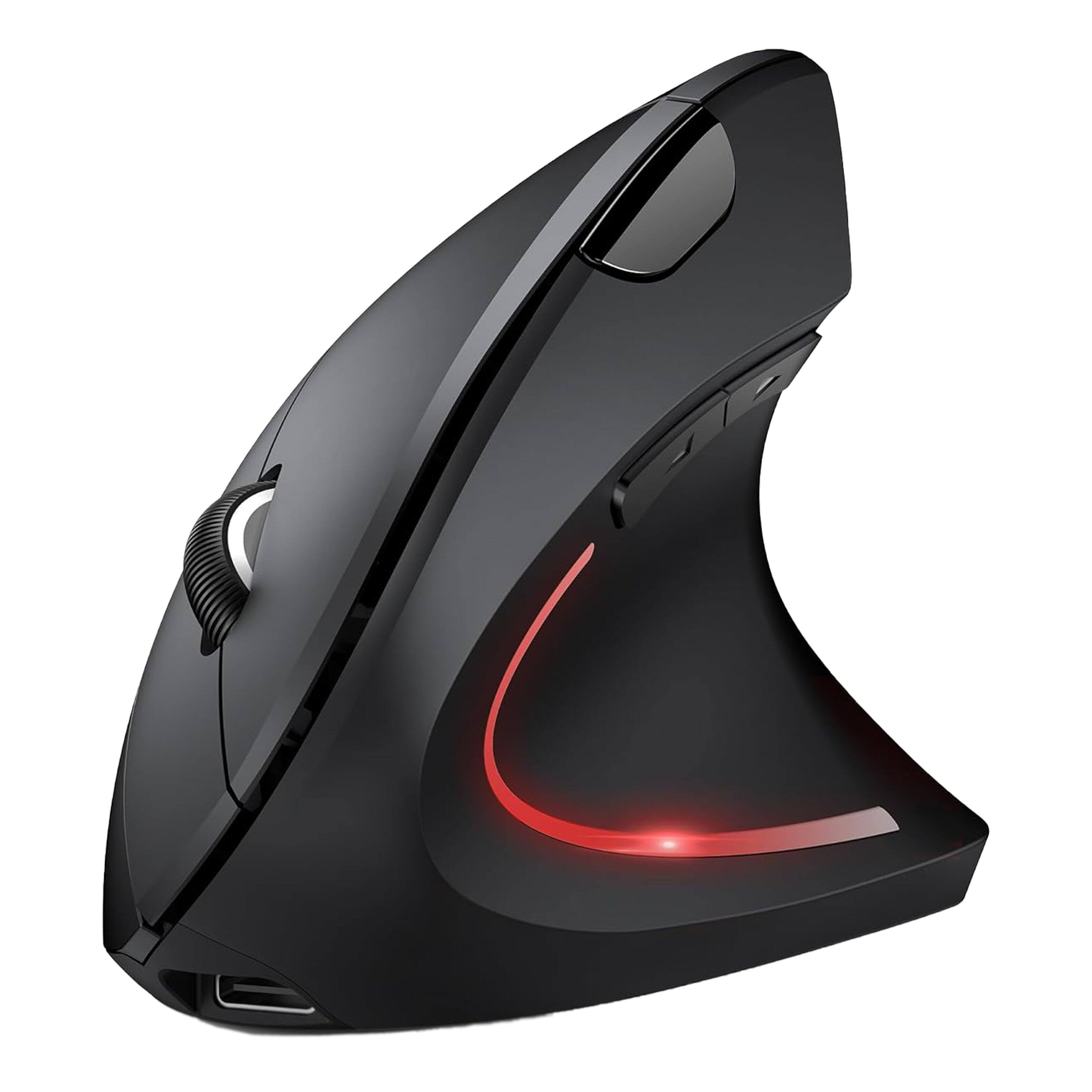 Front. PRIMEPLUS - Wireless Ergonomic Mouse - Vertical Wireless Optical Mouse with Silent Click, 4800 DPI (6 Adjustable), Rechargeable - 2. - Black.
