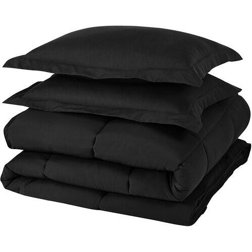Back. Hivvago - Twin Size Reversible Microfiber Down Alternative Comforter Set in Black - Black.