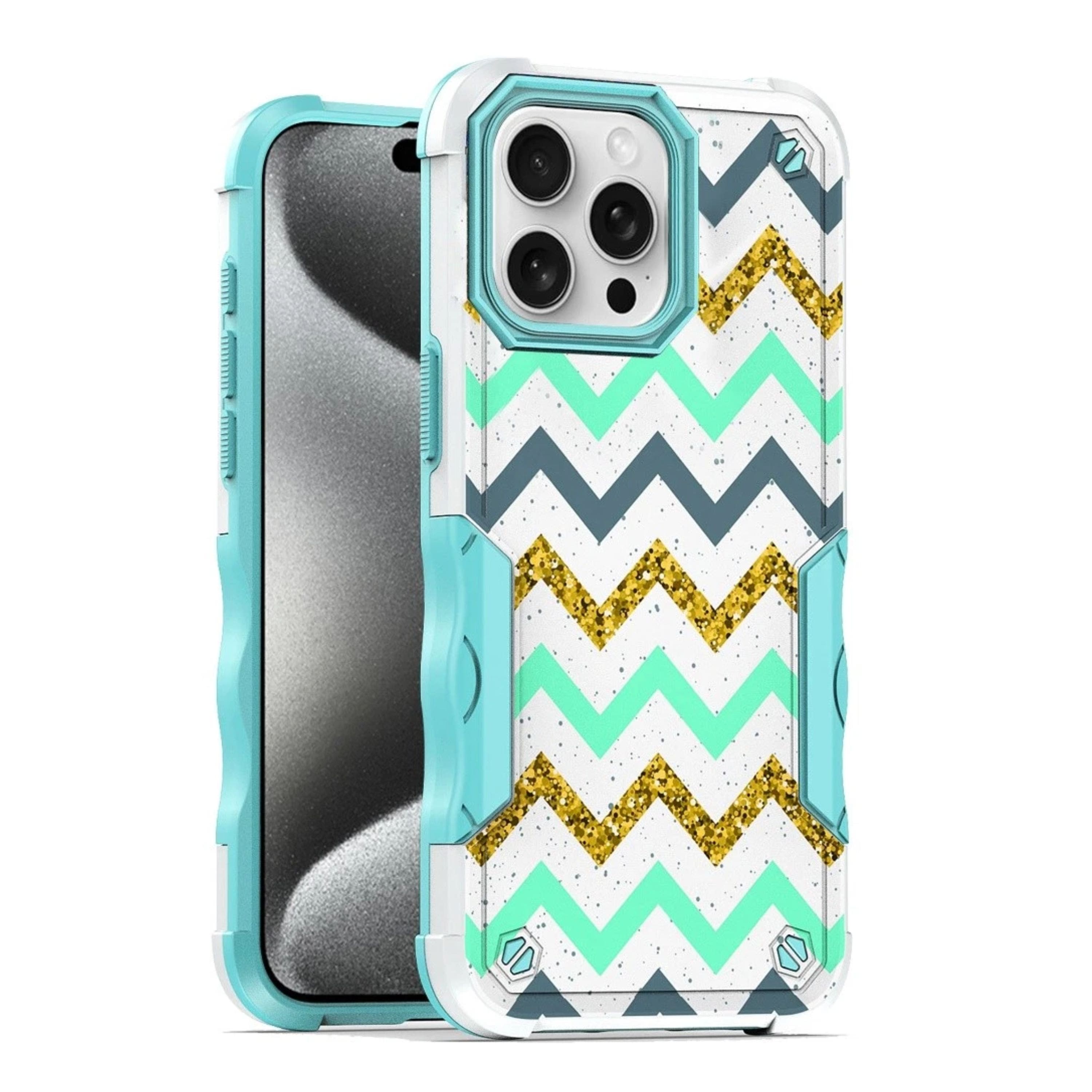 Kitcheniva - Ergonomic Grip Design Shockproof Phone Case With 2 Pcs Tempered Glass For iPhone 15 Pro Max - Multicolor
