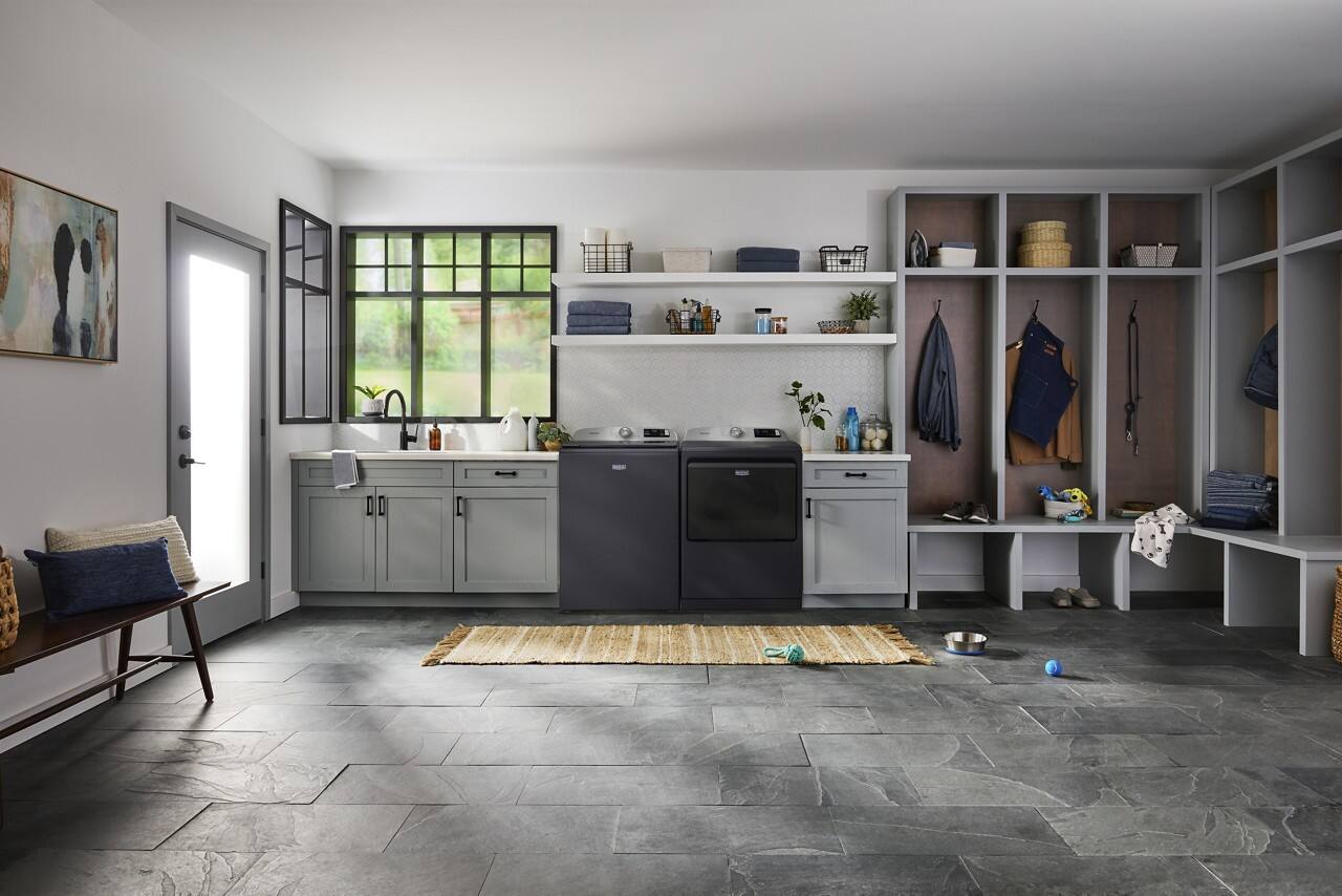 Alt View 12. Maytag - 7.4 Cu Ft. Smart Electric Dryer with Steam and Pet Pro Option - Midnight Steel.