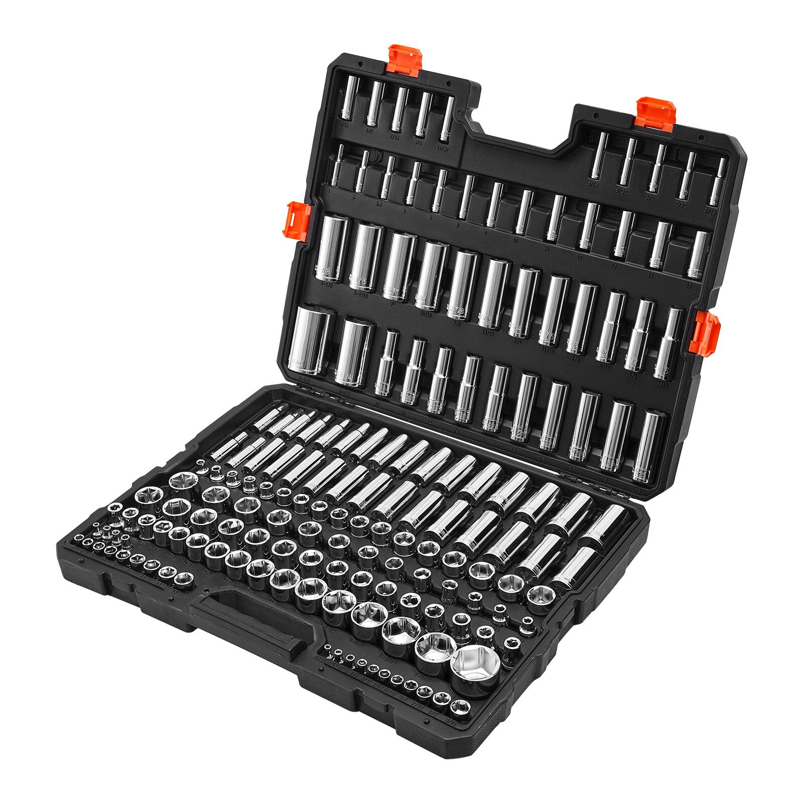 Alt View 5. VEVOR - Socket Set, 163 Pieces, 3/8 & 1/4 & 1/2 inch Drive Socket Tool Set, SAE and Metric, Deep and Standard, Mechanic Tool Kit - Black+Sliver.