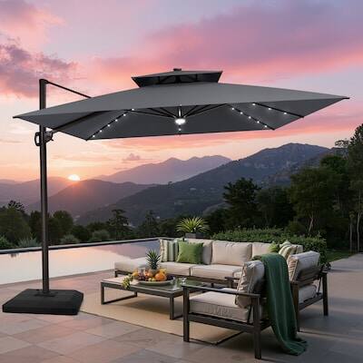 Alt View 6. Crestlive Products - Crestlive Products 11ft Aluminum Dark Gray Slide-tilt Cantilever Patio Umbrella Lights Base - Dark gray.