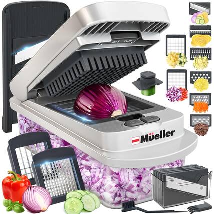 Front. PARKER SLATER - Pro-Series 10-in-1 Vegetable Chopper with 8 Blades, Mandoline Slicer, Food Cutter with Container – Kitchen Essential - Gray.