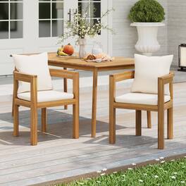 Mondawe - Set of 2 Outdoor Acacia Wood Dining Chair with Cushion - Teak+ Beige