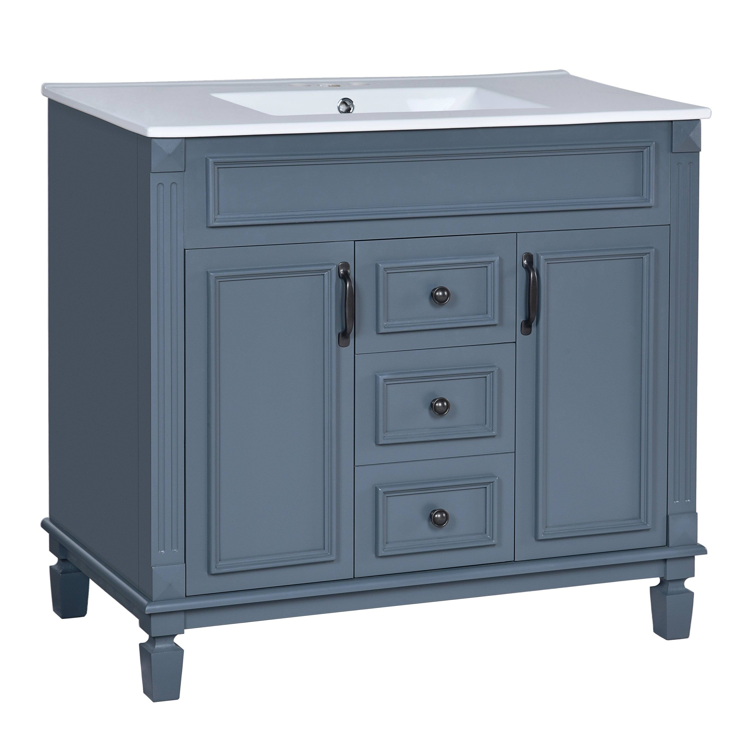Alt View 9. Boyel Living - 36 Inch Bathroom Vanity with Ceramic Sink 2 Doors 2 Drawers Blue - Blue.