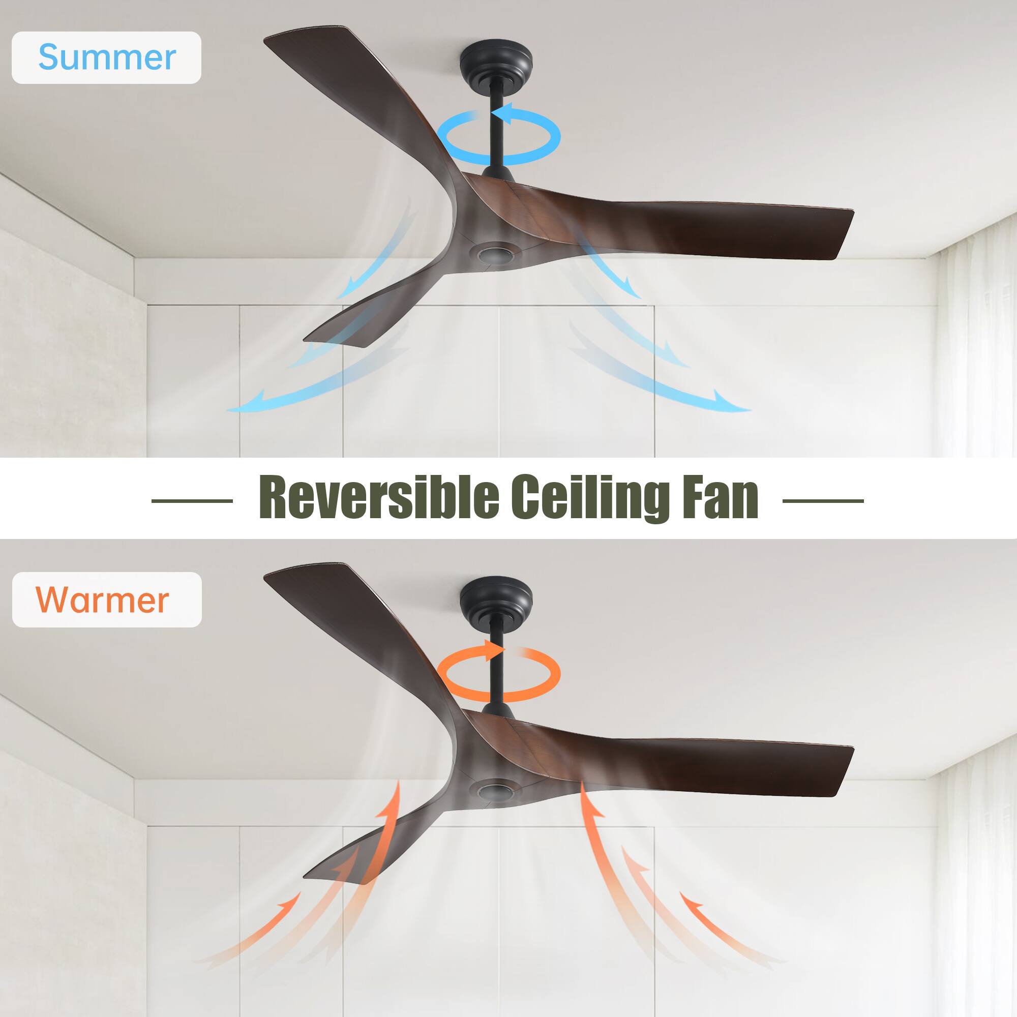 Reversible Ceiling Fan

Summer  
Warmer
