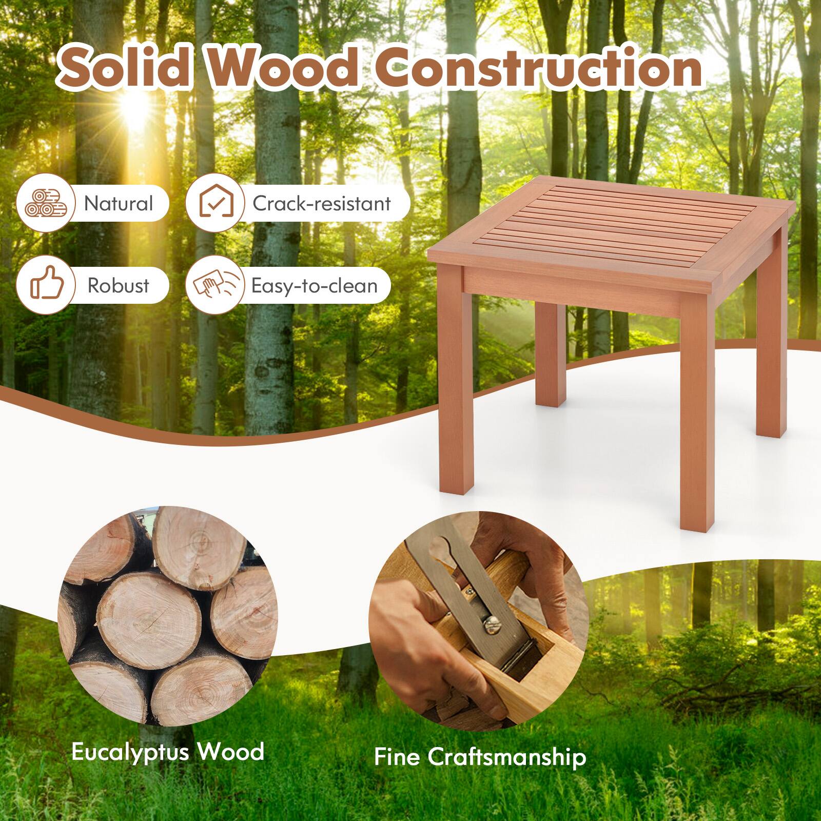 Solid Wood Construction, Natural, Crack-resistant, Robust, Easy-to-clean, Eucalyptus Wood, Fine Craftsmanship