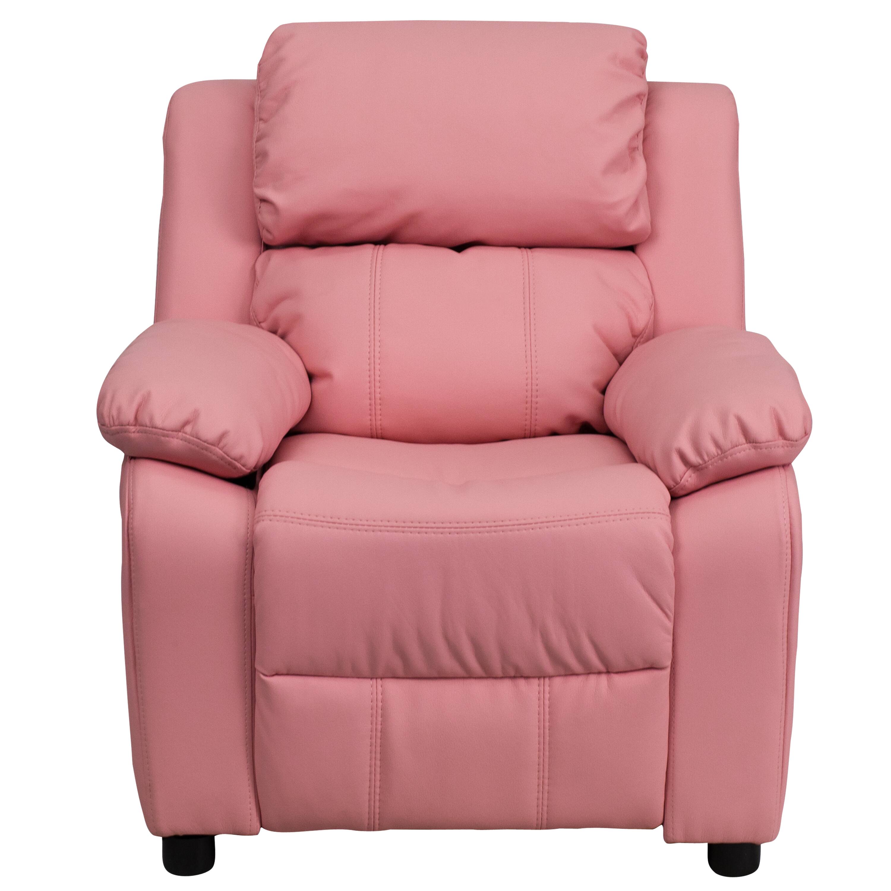 Alt View 8. Emma + Oliver - Deluxe Padded Contemporary Kids Recliner with Storage Arms - Pink Vinyl.