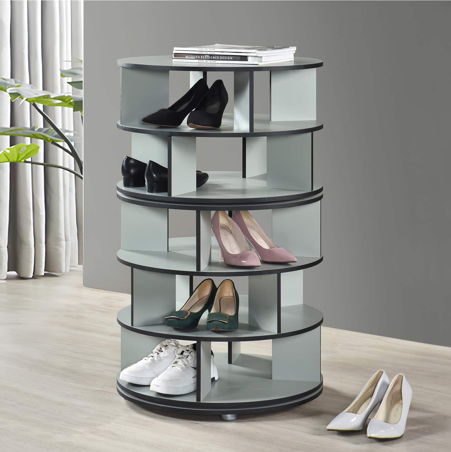 Kings Brand Furniture - 5-Tier Rotating Shoe Rack, 360° Revolving Lazy Susan Spinning Shoe Rack Tower Storage Organizer - Green