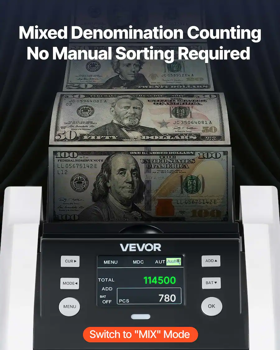 Money Counter Machine, 1200 Notes/Minute, Cash Counter with Value Count ...