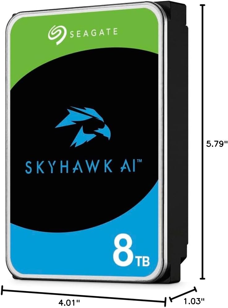 SEAGATE  
SKYHAWK AI  
8 TB  

Dimensions:  
5.79" x 4.01" x 1.03"