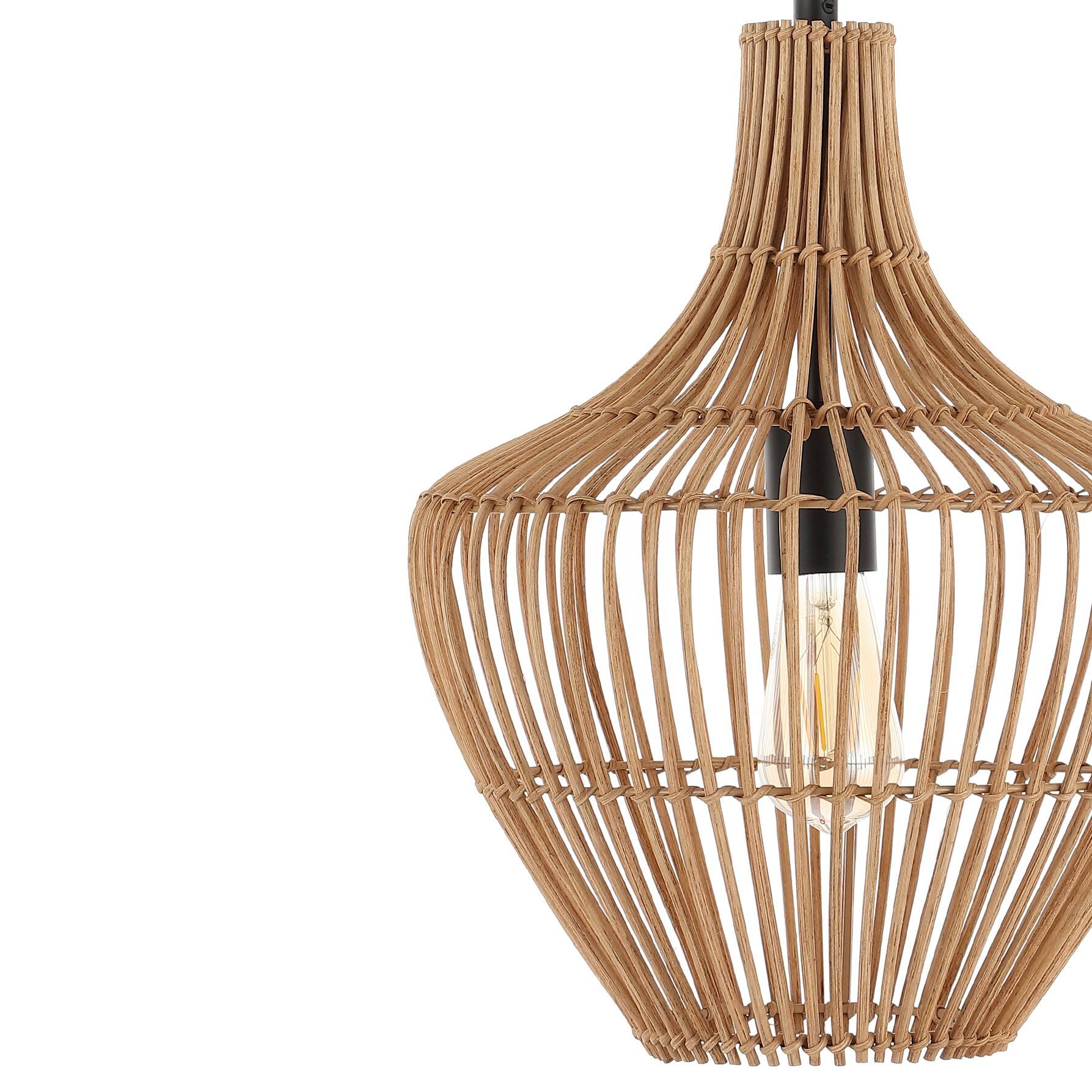 Alt View 4. Jonathan Y - Lucas 13" 1-Light Farmhouse Coastal Rattan 180" Cord Plug-In or Hardwired LED Pendant, Brown - Brown.