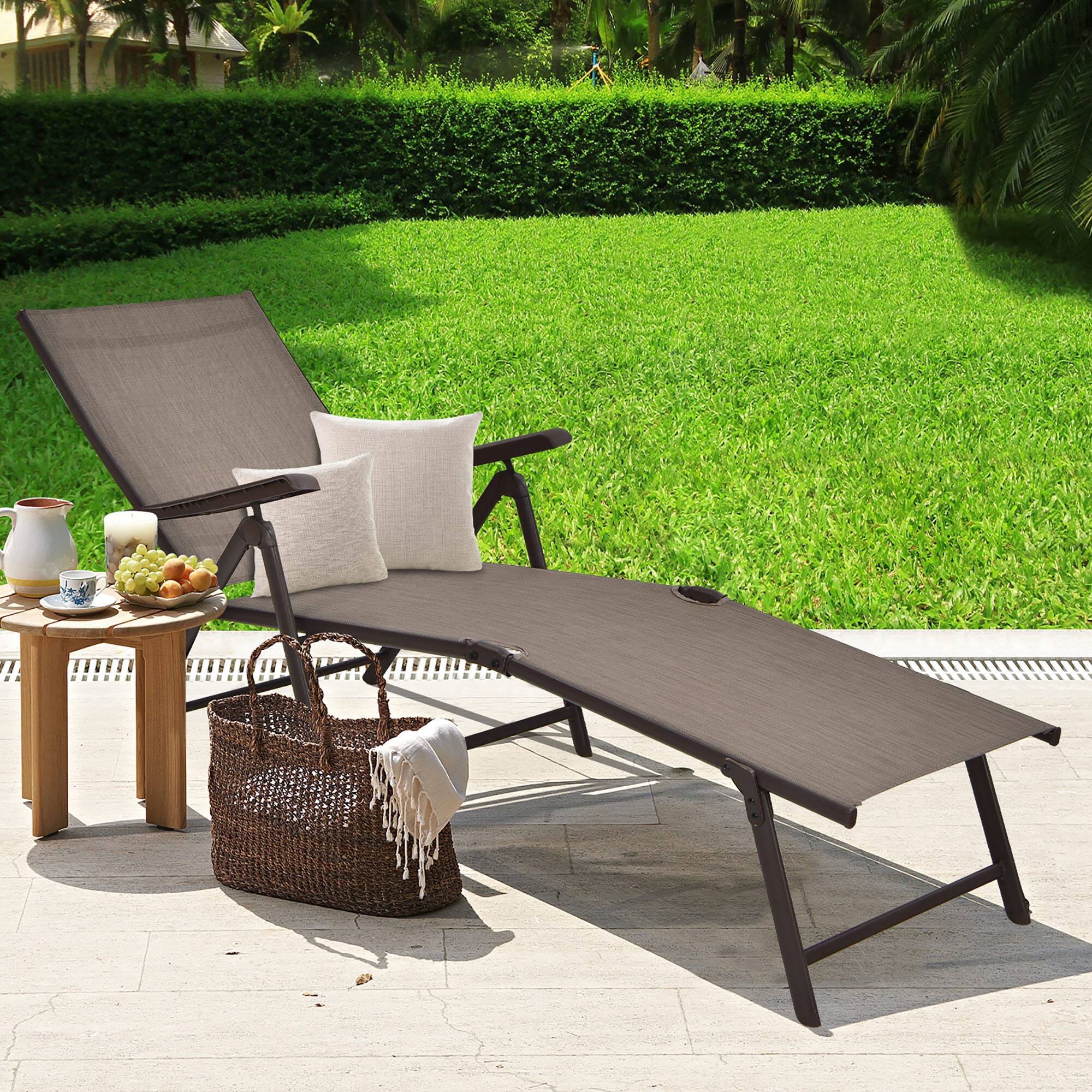 Alt View 8. Gymax - Gymax Set of 2 Outdoor Adjustable Chaise Lounge Chair Patio Folding Recliner Lounge Brown - Brown.