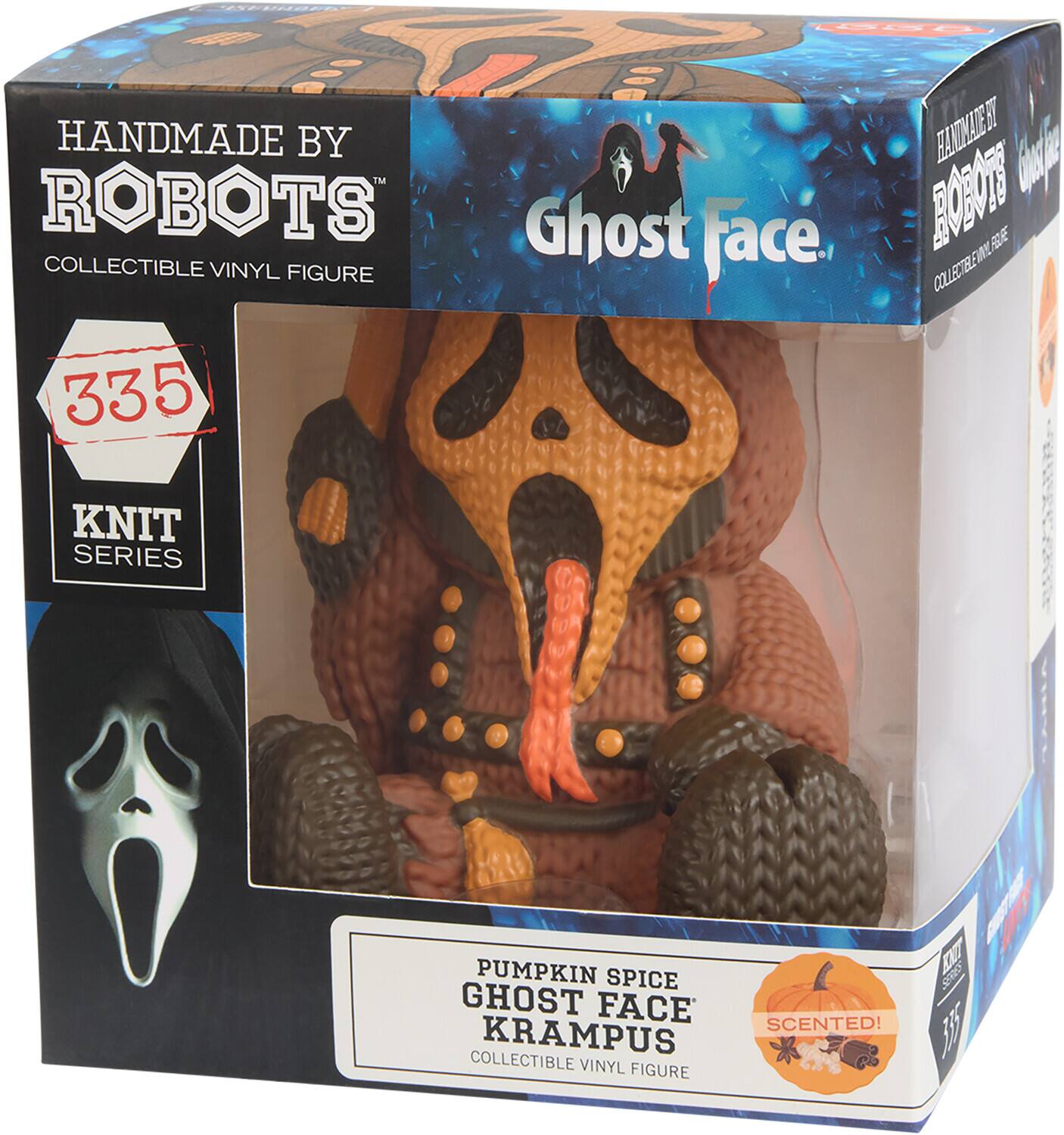EU08PR ESA 600 IT HANDMADE BY ROBOTS Ghost Face BO FAE E E COLLECTIBLE VINYL FIGURE COLLECTIBLE 335 KNIT SERIES PUMPKIN SPICE GHOST FACE SCENTED! 335 KRAMPUS COLLECTIBLE VINYL FIGURE