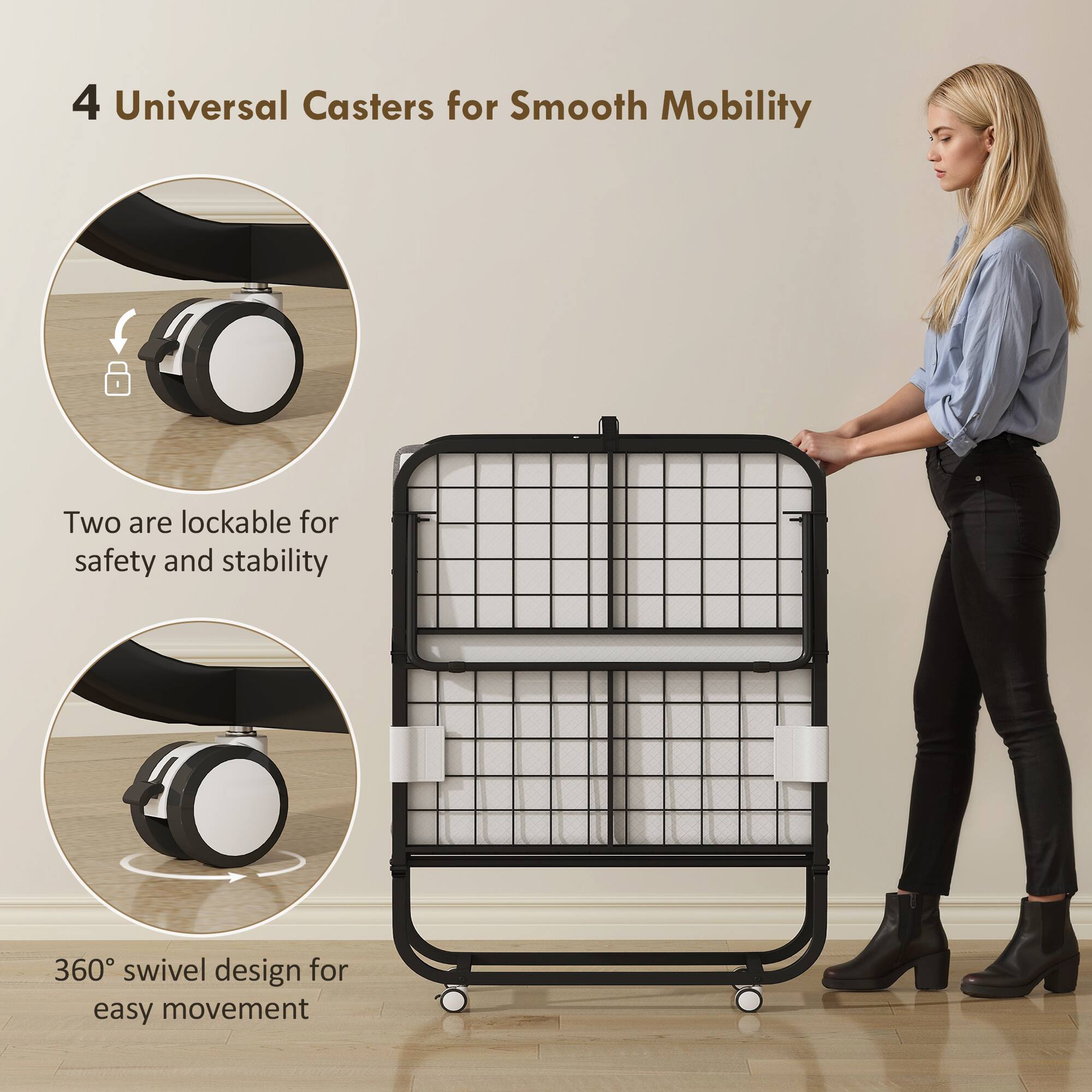 4 Universal Casters for Smooth Mobility

- Two are lockable for safety and stability
- 360° swivel design for easy movement