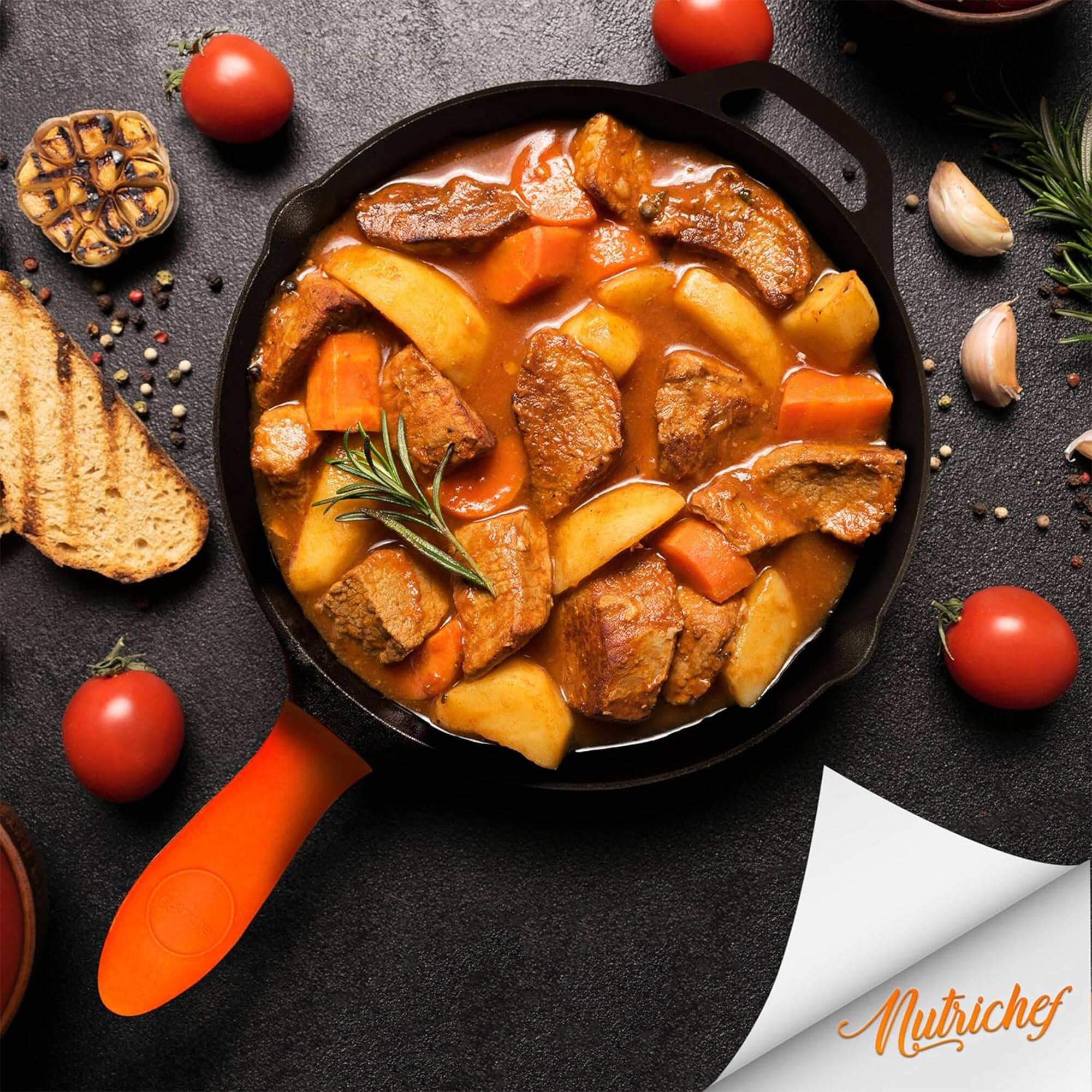 Alt View 3. NutriChef - NutriChef 12-Inch Cast Iron Skillet with Lid, Pre-Seasoned, Oven Safe, Nonstick, Silicone Handle (NCCI12) - Black.