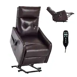 LUCKY ONE - Faux Leather Single Motor Power Lift Recliner Chair with Massage, Heat & USB Charging - Brown